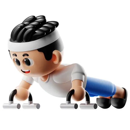 Hombre haciendo soporte push up  3D Illustration