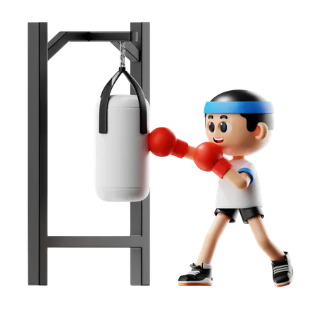 Hombre haciendo gimnasio con saco de boxeo  3D Illustration