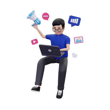 Hombre haciendo marketing online  3D Illustration