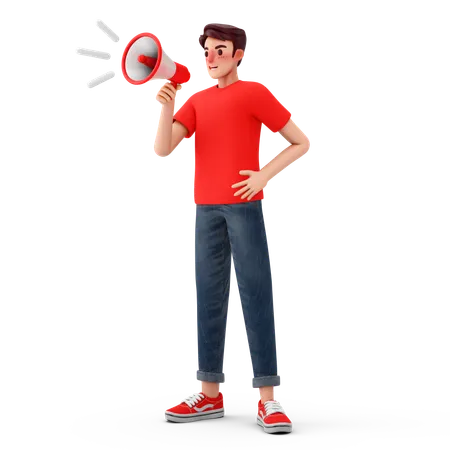 Hombre haciendo marketing con megáfono  3D Illustration