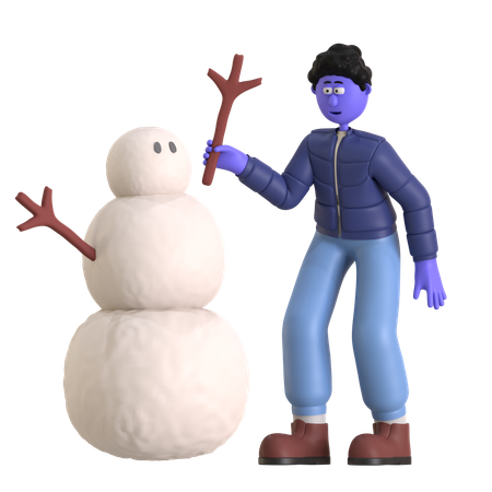 Hombre haciendo muñeco de nieve  3D Illustration