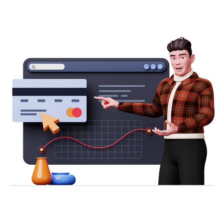 Hombre haciendo pago en línea  3D Illustration