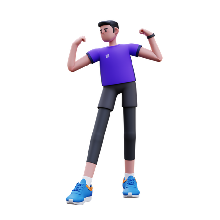 Hombre haciendo pose muscular  3D Illustration