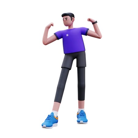 Hombre haciendo pose muscular  3D Illustration