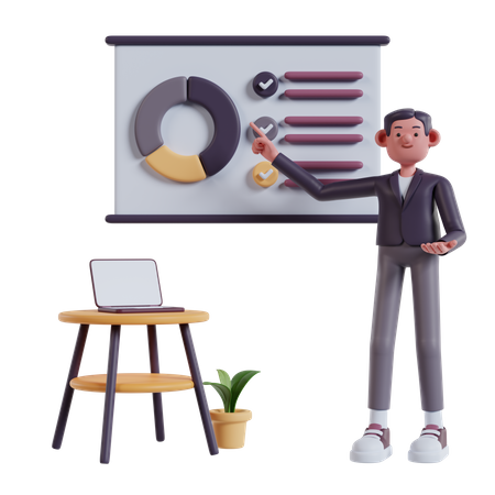 Hombre haciendo presentación en pizarra blanca  3D Icon