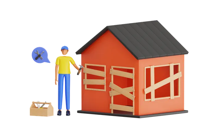 Hombre haciendo renovación del hogar  3D Illustration