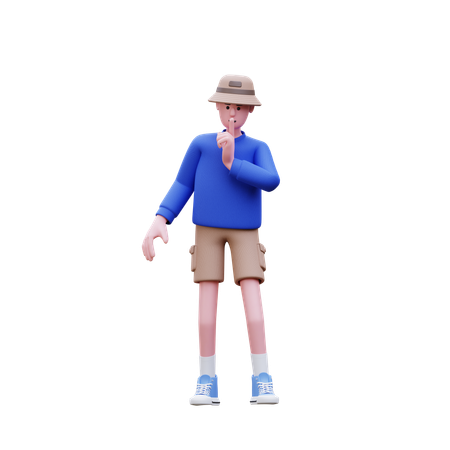 Hombre haciendo señal silenciosa  3D Illustration