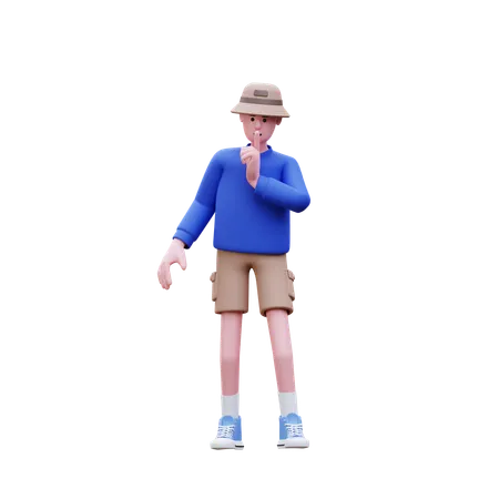 Hombre haciendo señal silenciosa  3D Illustration