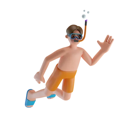Hombre haciendo snorkel  3D Illustration