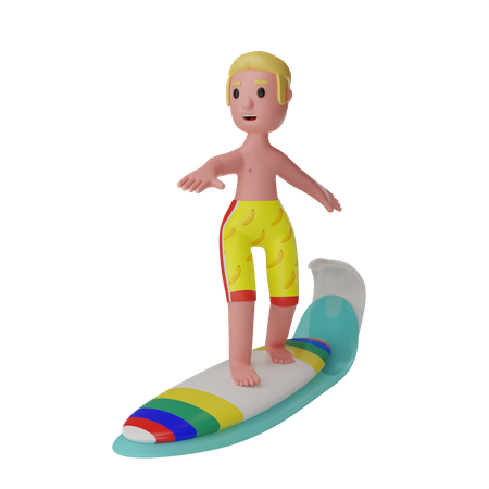 Hombre haciendo surf  3D Illustration