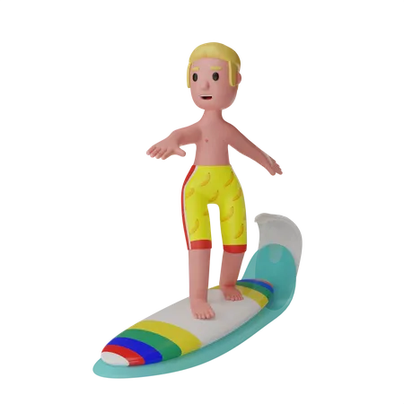 Hombre haciendo surf  3D Illustration