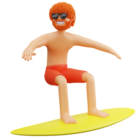 Hombre haciendo surf en la playa  3D Illustration