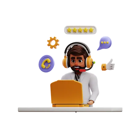 Hombre haciendo trabajo de servicio al cliente  3D Illustration