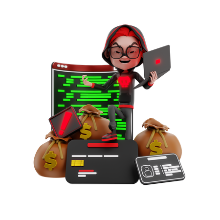 Hacker masculino hackeando el robo de información financiera  3D Illustration