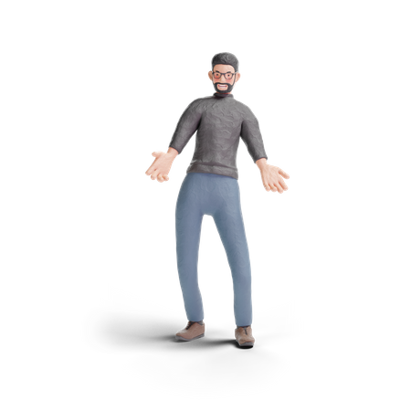 Hombre hipster de pie con el brazo abierto  3D Illustration