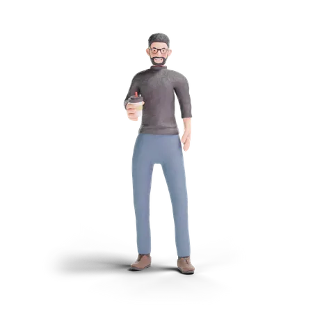 Hombre hipster sosteniendo café  3D Illustration