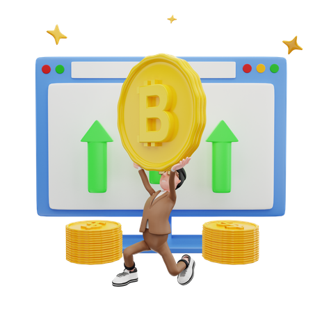 Hombre sosteniendo bitcoin  3D Illustration