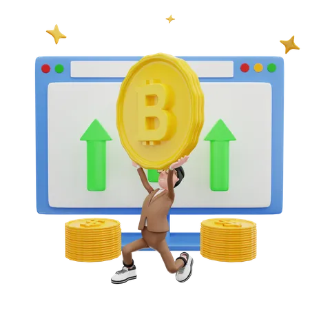 Hombre sosteniendo bitcoin  3D Illustration