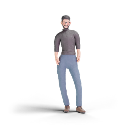 Hombre hipster de pie  3D Illustration