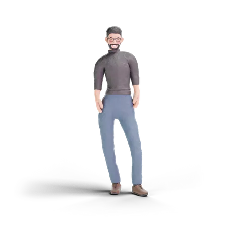 Hombre hipster de pie  3D Illustration