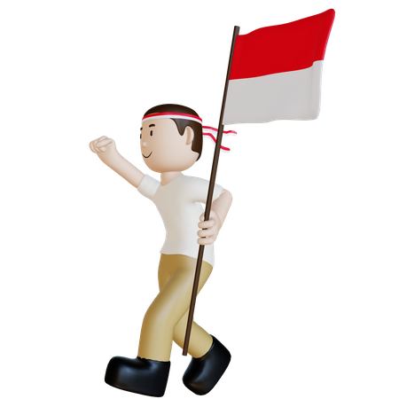 Hombre indonesio celebrando la independencia de Indonesia  3D Illustration