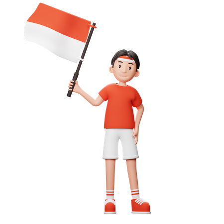 Hombre indonesio con bandera  3D Illustration