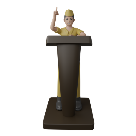 Hombre indonesio haciendo anuncio en el podio  3D Illustration