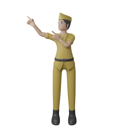 Hombre indonesio señalando con el dedo el lado derecho  3D Illustration