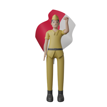 Hombre indonesio sosteniendo la bandera indonesia  3D Illustration