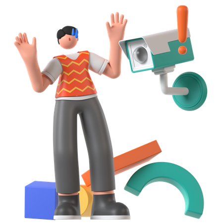 Hombre instala cámara de seguridad  3D Illustration