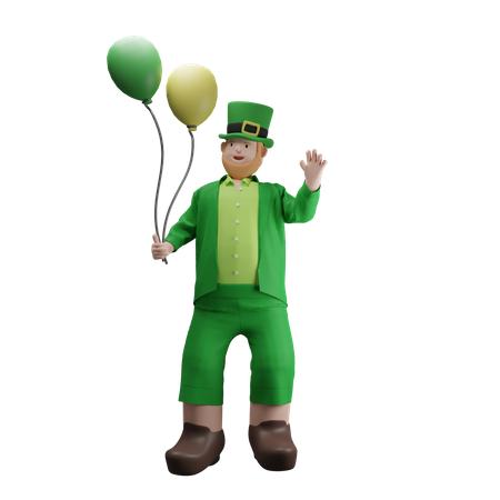 Hombre irlandés sosteniendo globos  3D Illustration