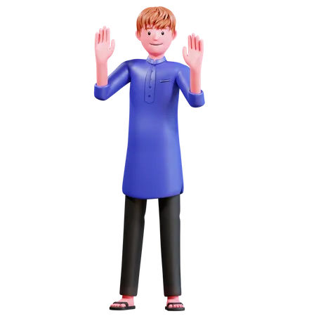 Hombre Musulman De Personaje 3 D Con Ropa Azul 3D Illustration