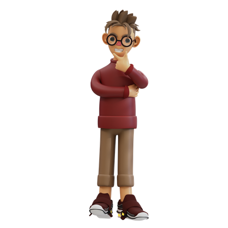 Joven dando pose de pensamiento  3D Illustration