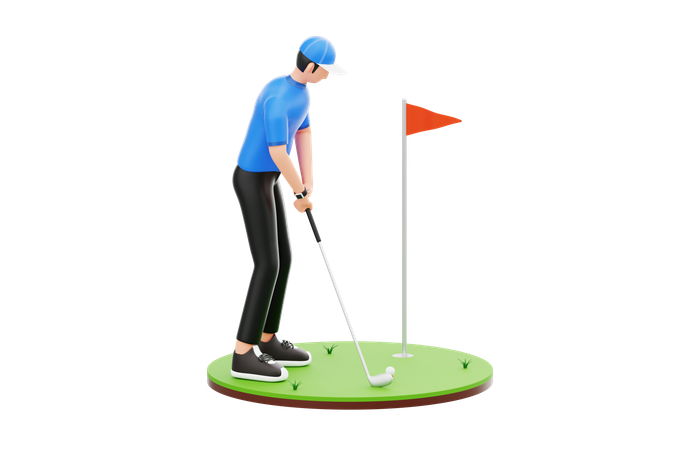 Hombre jugando al golf en el campo  3D Illustration