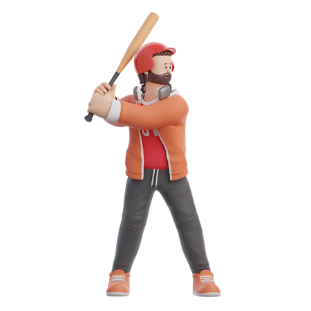 Hombre jugando béisbol  3D Illustration