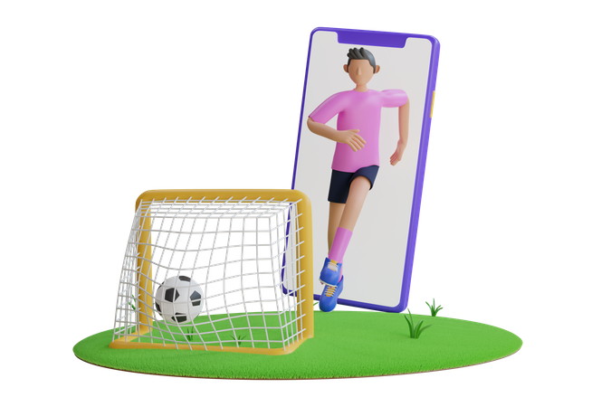 Hombre jugando al fútbol en el teléfono inteligente  3D Illustration