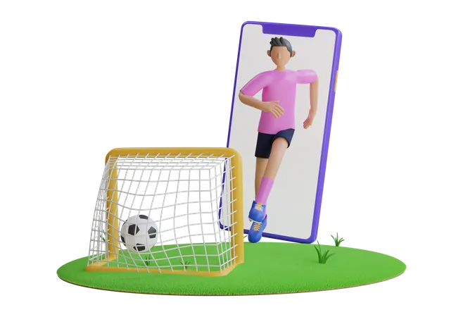 Hombre jugando al fútbol en el teléfono inteligente  3D Illustration