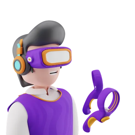 Hombre jugando juego de realidad virtual  3D Illustration