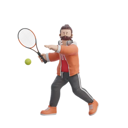 Hombre jugando pelota de tenis  3D Illustration