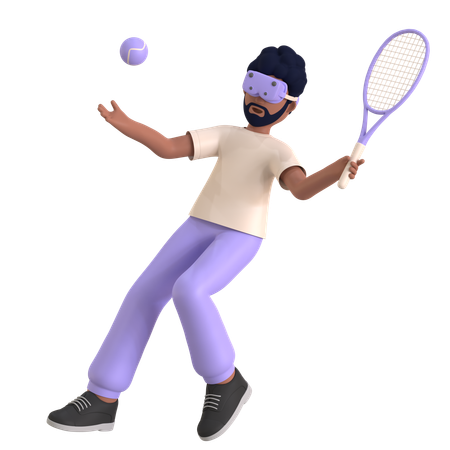 Hombre jugando tenis usando gafas Vr  3D Illustration