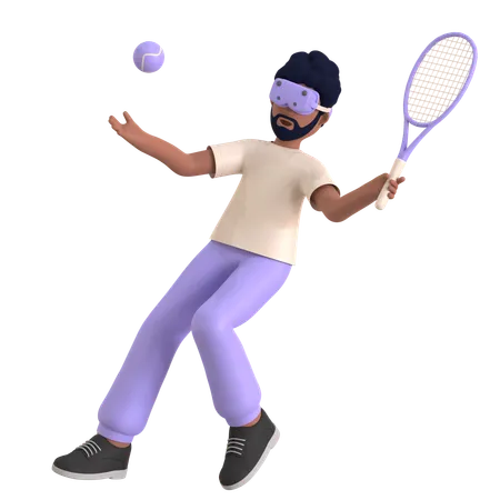 Hombre jugando tenis usando gafas Vr  3D Illustration