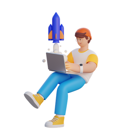 Hombre lanzando producto  3D Illustration