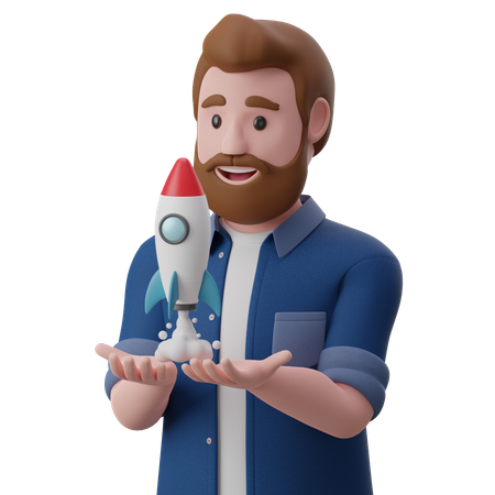 Hombre lanzando startup  3D Illustration