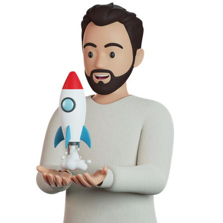 Hombre lanzando startup  3D Illustration