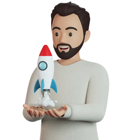 Hombre lanzando startup  3D Illustration