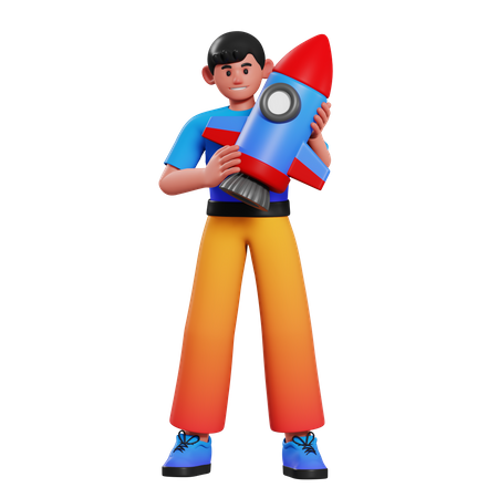 Hombre lanzando inicio de negocio  3D Illustration