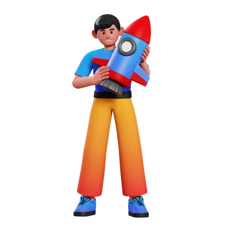 Hombre lanzando inicio de negocio  3D Illustration