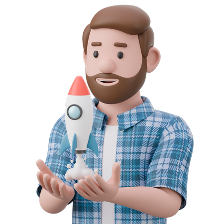 Hombre lanzando startup  3D Illustration