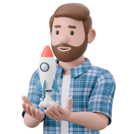 Hombre lanzando startup  3D Illustration