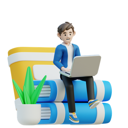 Hombre leer libro en línea  3D Illustration